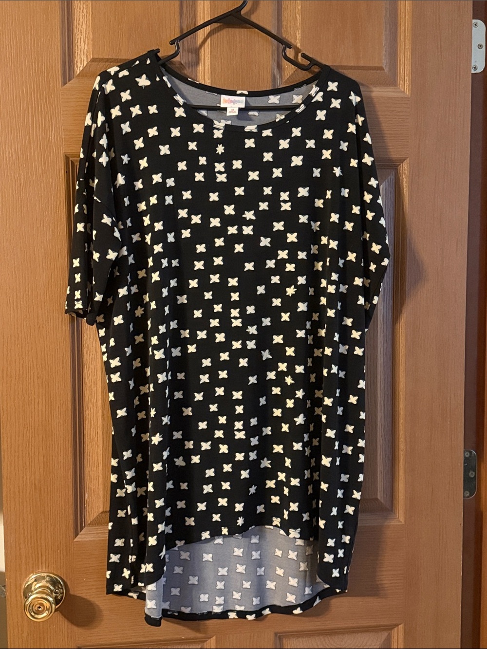 LuLaRoe Black Tunic with White Cross Print